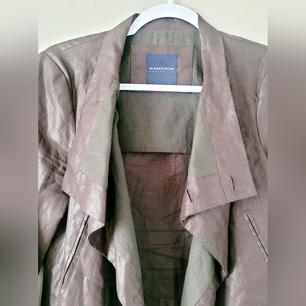 Magaschoni Women's Luxury Linen/Cotton Cropped Jacket Brown Small - Picture 11 of 16
